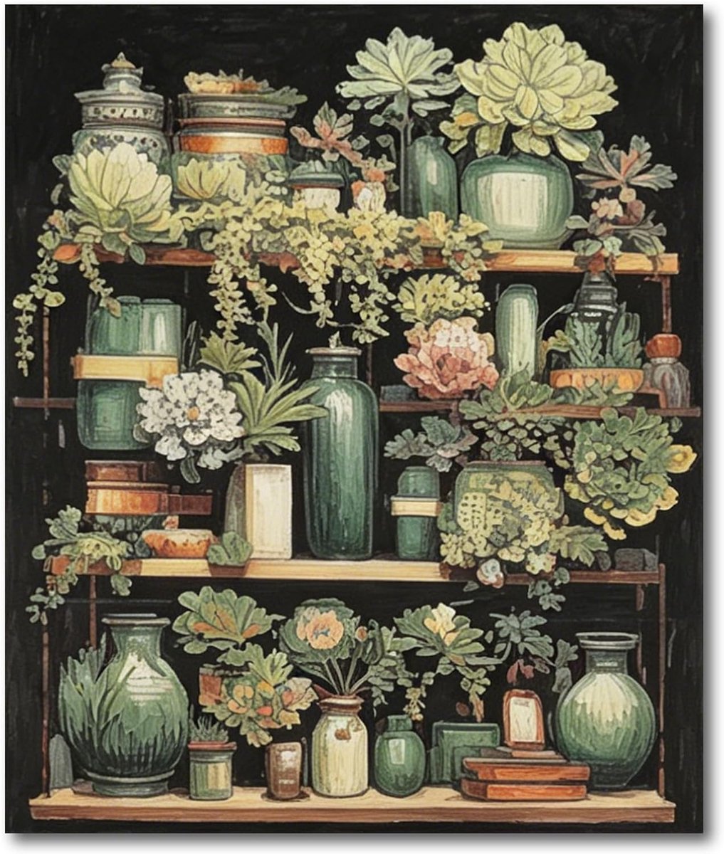 Diamantschilderset met flessen en planten, 30 x 40 cm, voor doe-het-zelf wanddecoratie, zonder extra gereedschap