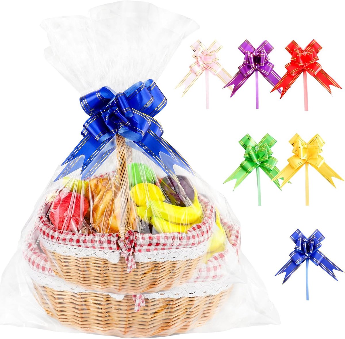 6 stuks extra grote cadeaufolie, transparante cellofaanzakjes, 60 x 72 cm, cellofaanzakjes met 6 trekstrikken, cadeauzakjes, doorzichtig, voor bloemen, geschenkmanden, kunsthandwerk, traktaties