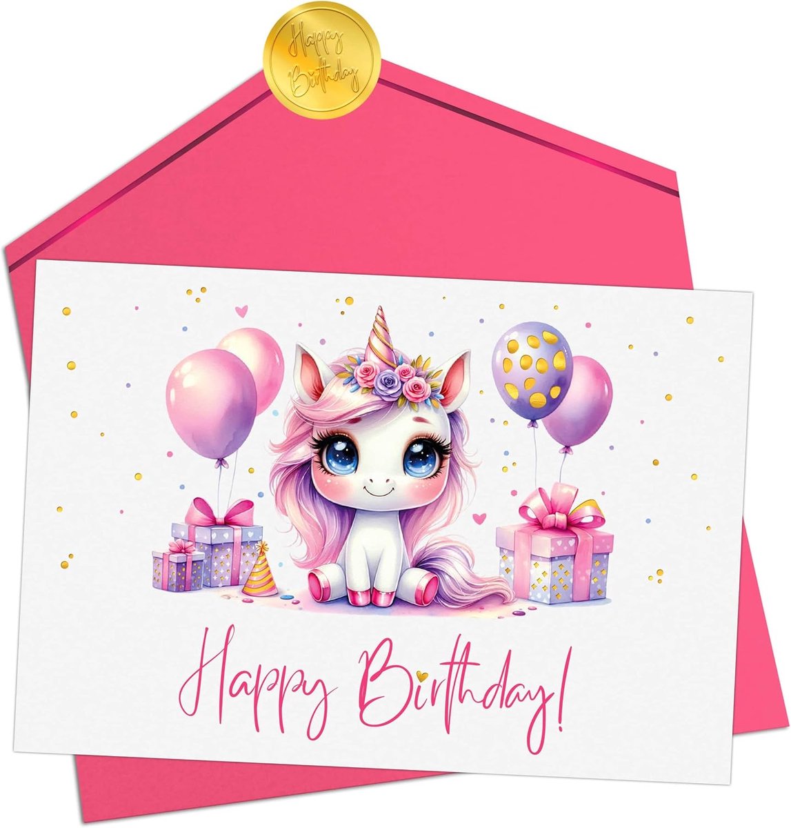Coon Verjaardagskaart voor kinderen, meisjes, premium Happy Birthday-verjaardagskaarten voor kinderen, vouwkaart met envelop en gouden zegelsticker