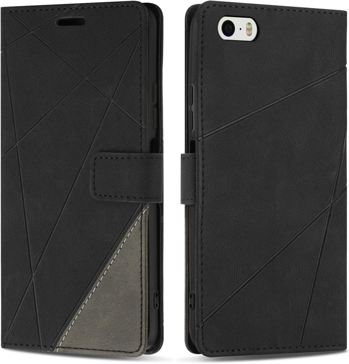 Hoesje voor iPhone 5 / iPhone 5s, Premium Lederen Portemonnee Beschermhoes Telefoonhoesjes met Kaartenvakken Beschermhoesje voor iPhone 5 / iPhone 5s, Zwart