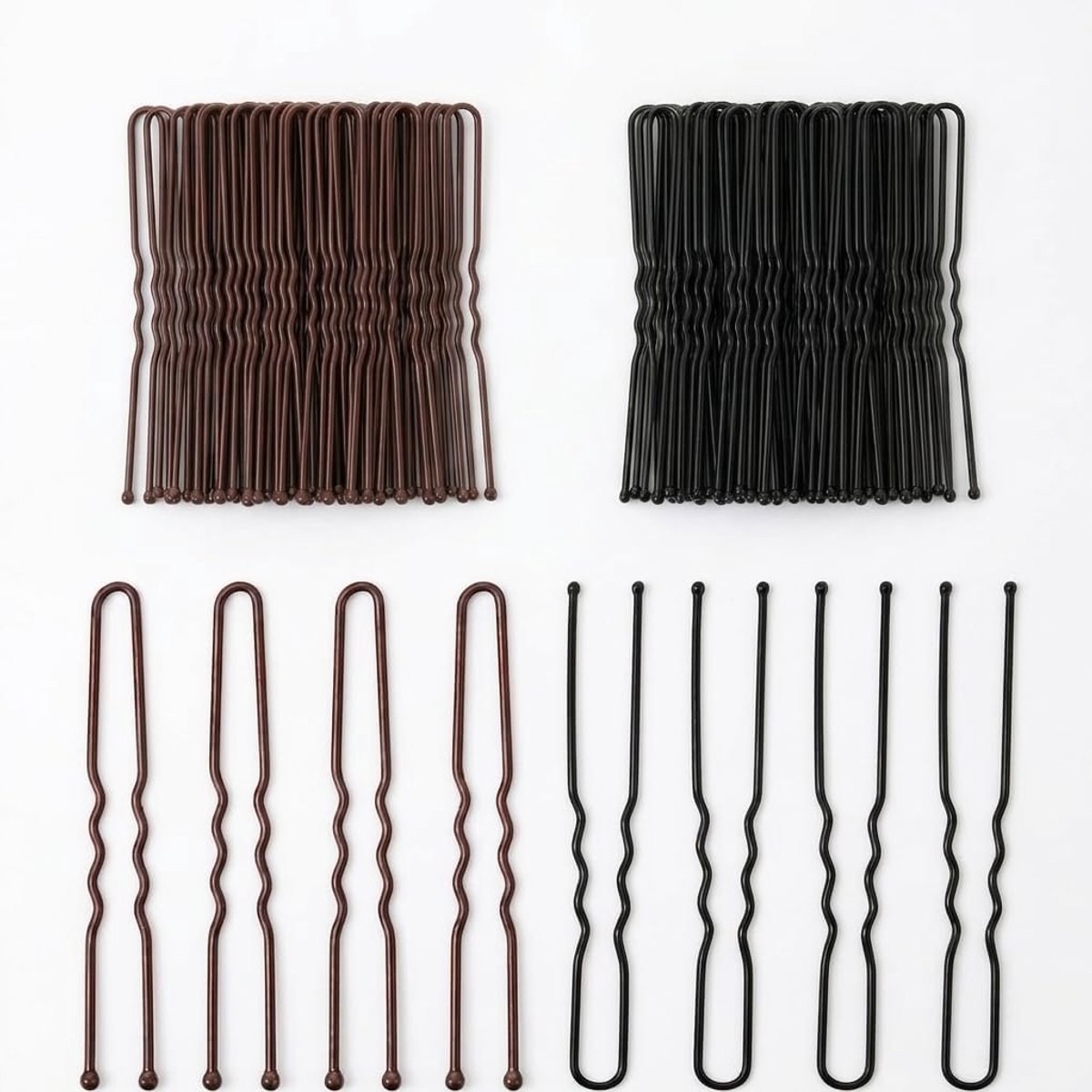 Haarspelden, set van 5 cm, U-vormige haarspelden, zwart en bruin, bobby pins, golfvormig voor dames en meisjes, haaraccessoires voor bruiloft, knot, kapsels en dagelijks gebruik