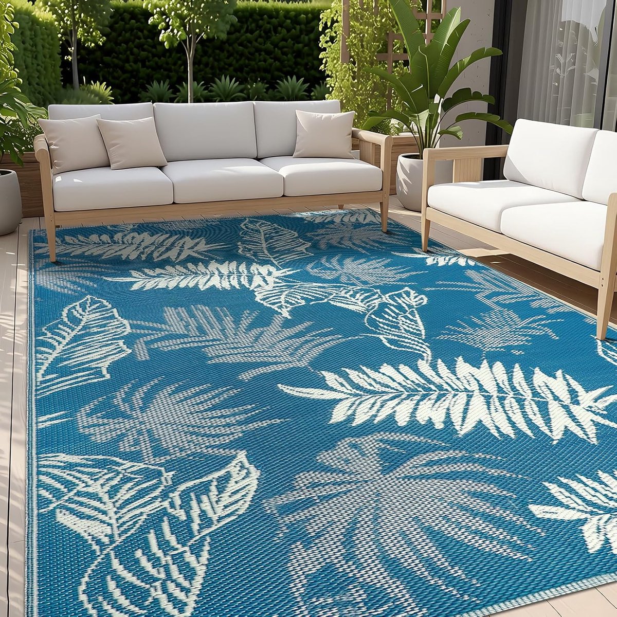 Tapijt, weerbestendig, 150 x 245 cm, kunststof stro, omkeerbaar, balkon, tuin, uv-bestendig, lichtgewicht, outdoortapijt voor terras, camping, picknick, camper