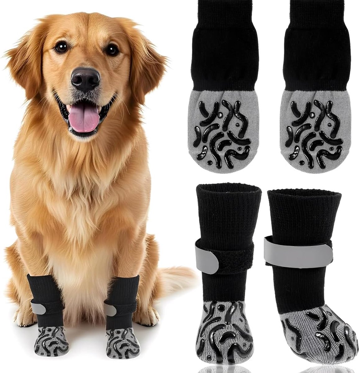2 paar antislip sokken voor honden, pootbescherming, hondensokken met verstelbare klittenbandsluiting, antislip sokken voor binnen voor honden