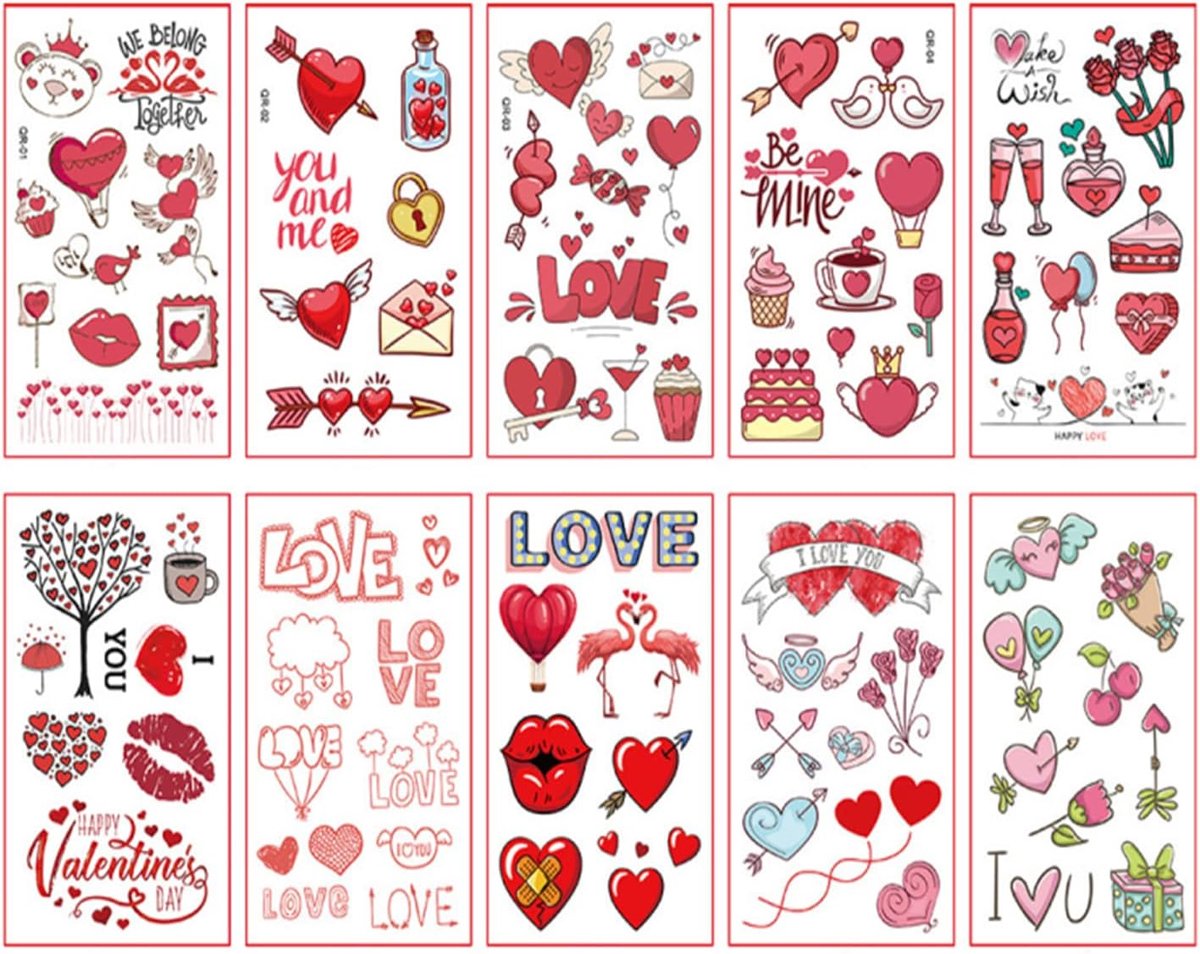 Tijdelijke tatoeages Valentijnsdag tatoeageset, waterdichte tijdelijke lichaamsstickers tatoeagestickers voor vrouwen, Kerstmis, Valentijnsdag, feestfavorieten