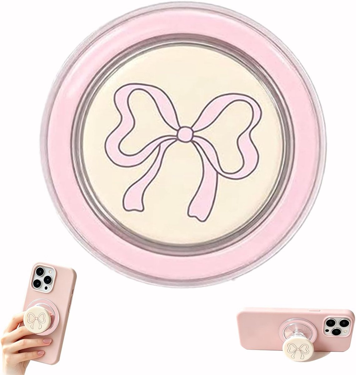 Houder, opvouwbaar, met grip, compatibel met Kindle, roze vlinderband, accessoires voor telefoon en tablet