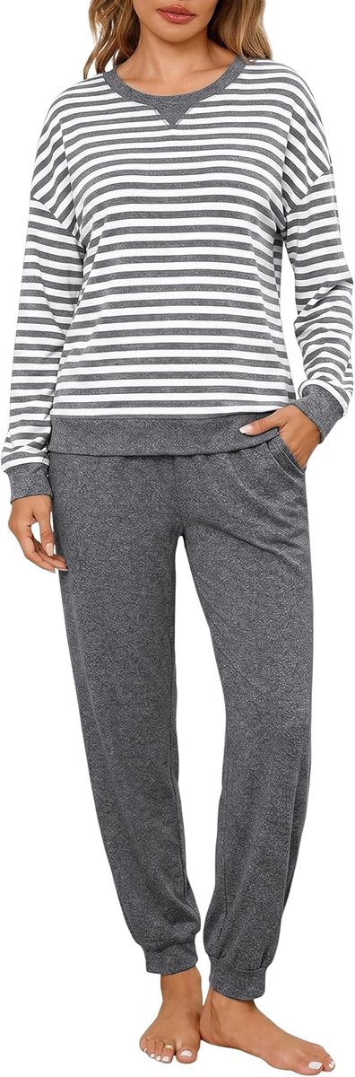 Gestreepte Lange Mouwen Pyjama Set Ronde Hals Pjs Met