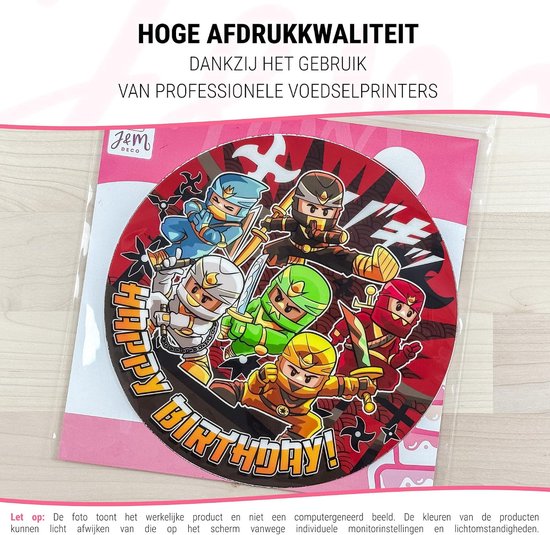 Eetbare Taartdecoratie Verjaardag Ninja - Verjaardag Decoratie - Eetbare Overlay - Taart Decoratie - Rond 20 cm - Taartdecoratie Eetbaar - Cake Birthday Decoration — afbeelding 2