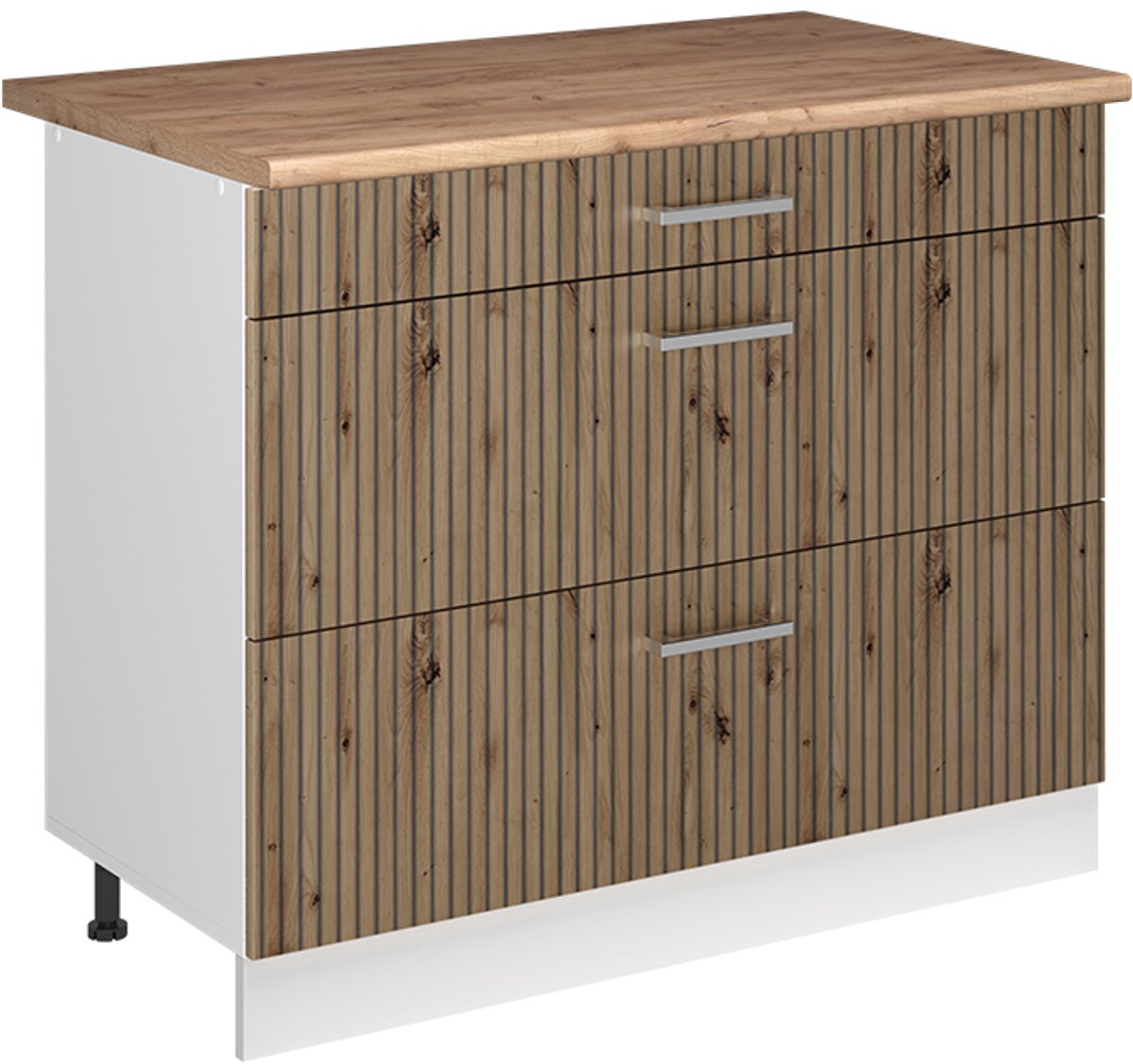 Vicco Keukenonderkast R-Line, Artisanaal eiken/Wit, 100 cm goudkleurig eiken werkblad