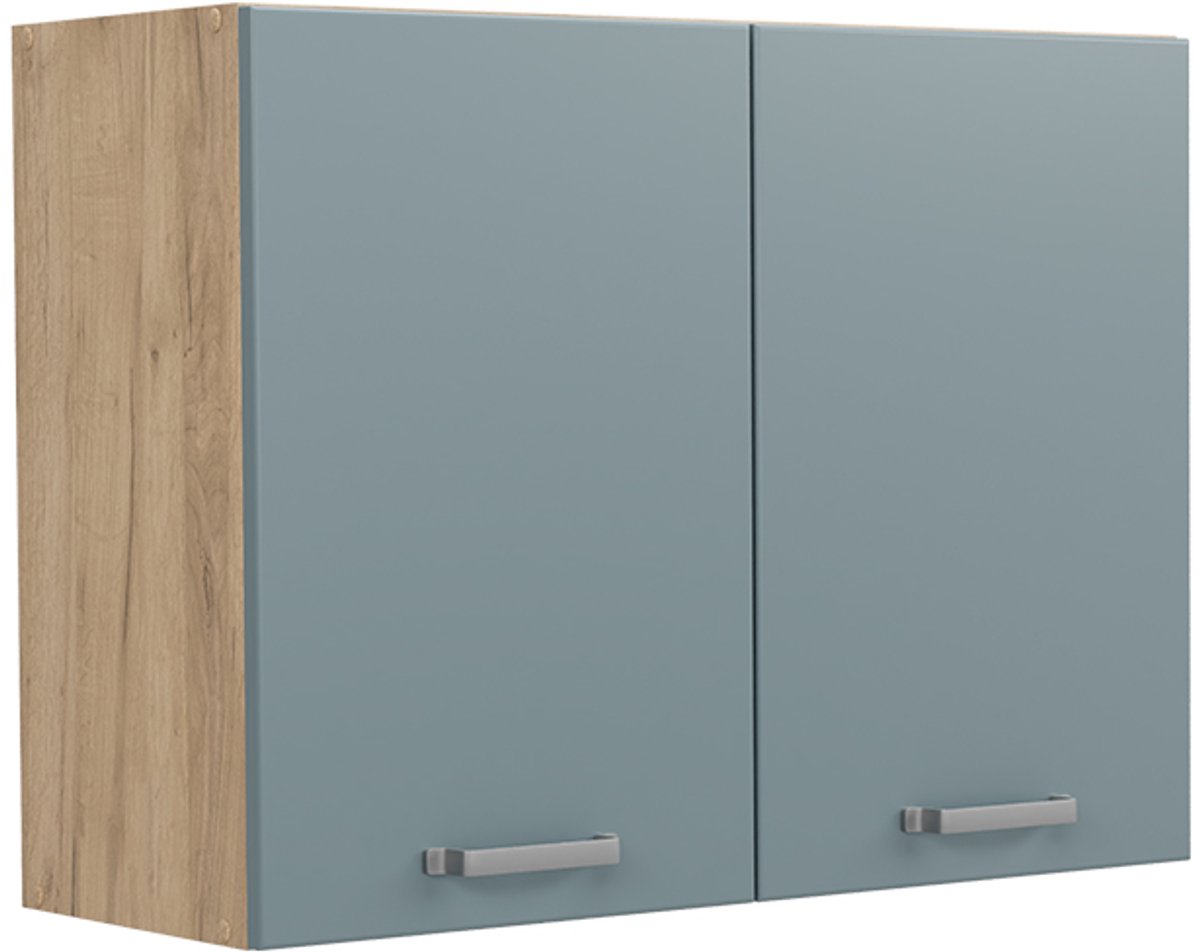 Vicco Glazen keukenkast R-Line, Blauw-grijs/Goudkleurig Eiken, 80 cm