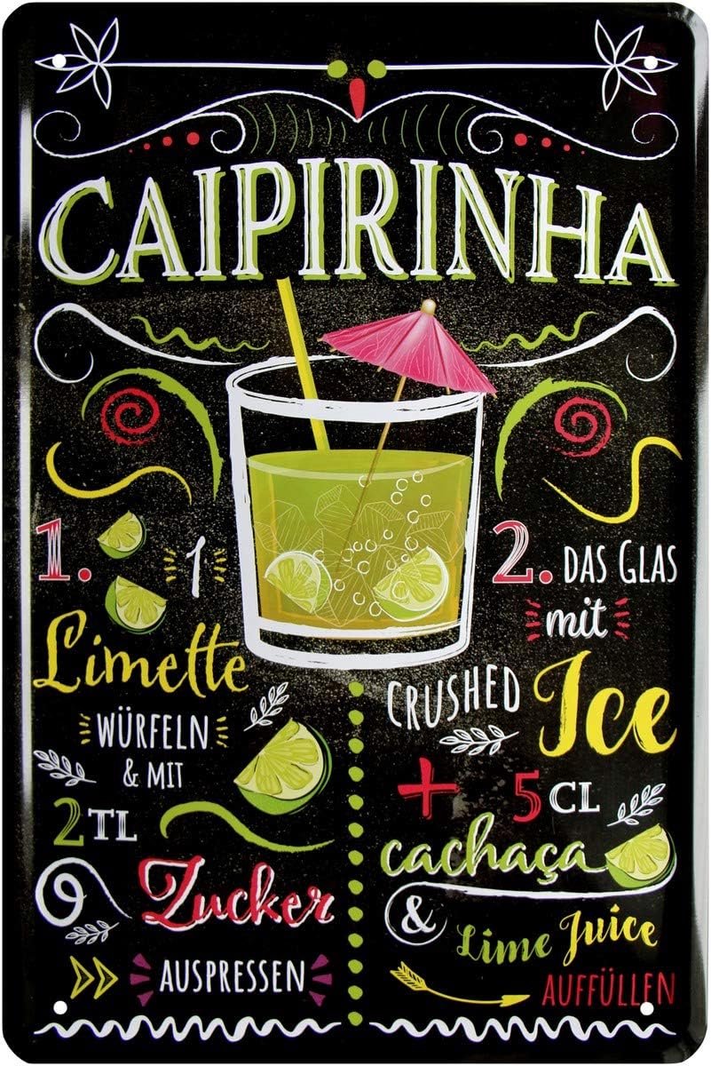 Metalen bord - Caipirinha cocktail recept - grappige spreuk als cadeau-idee voor verjaardag Kerstmis ter decoratie 20 x 30 cm vintage design van metaal 21