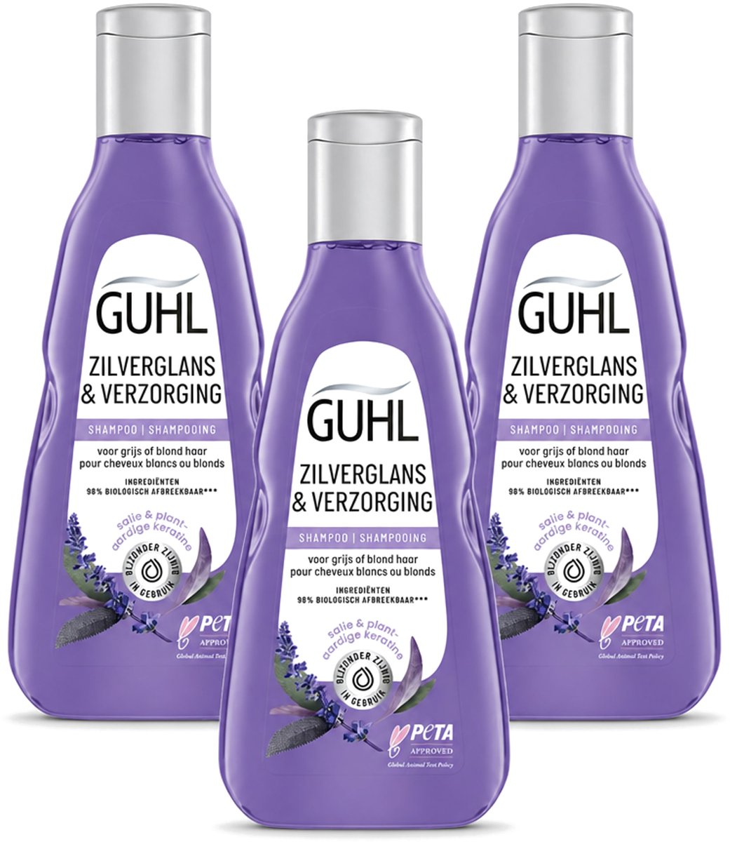 3 x Guhl - Shampoo - Zilverglans & Verzorging - 250 ml - Voordeelverpakking - 3 stuks
