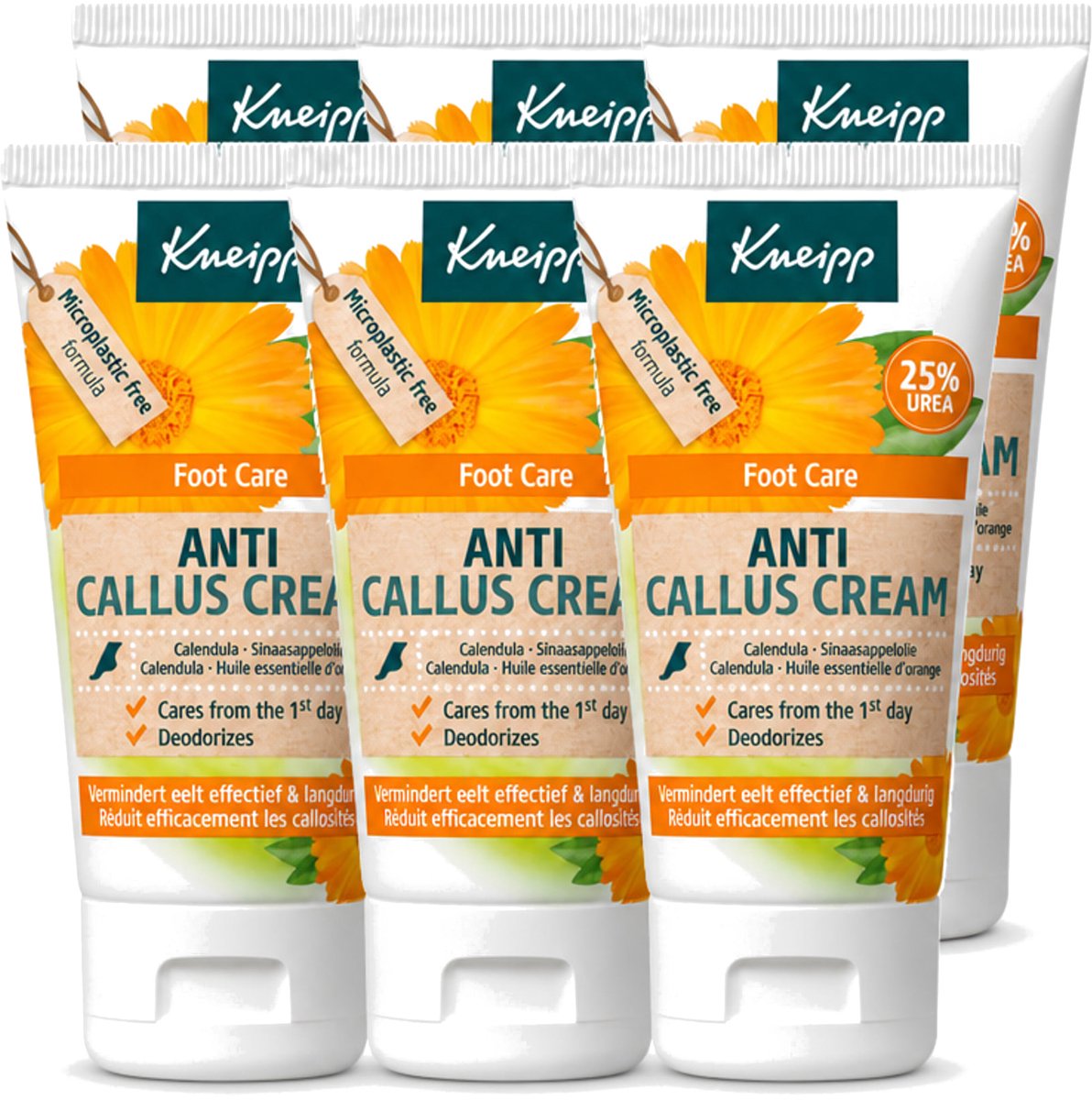 6 x Kneipp - Eeltcrème - Calendula - 25 % ureum - Voor zachte & soepele voeten - 50 ml - Voordeelverpakking - 6 stuks