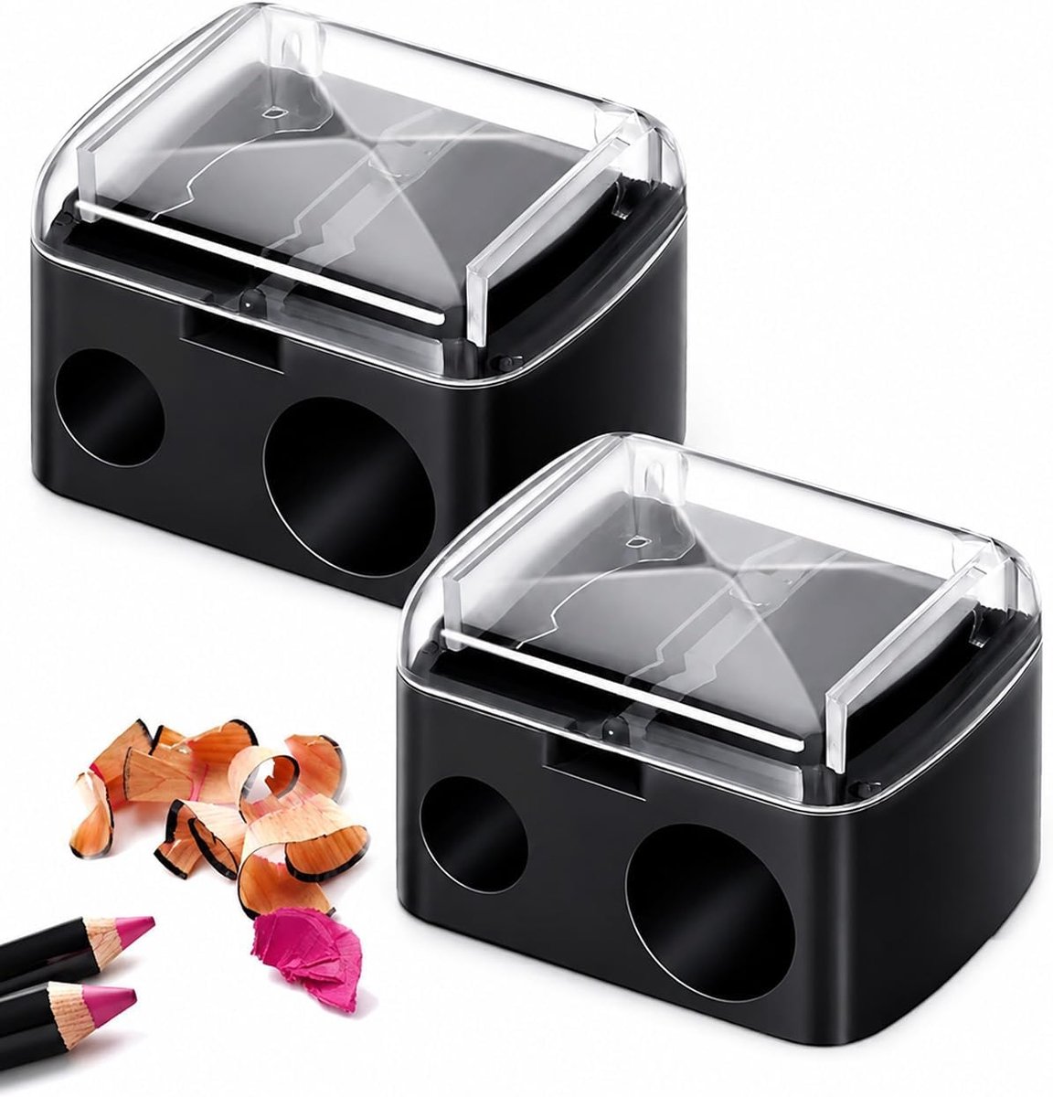 2 stuks make-up-puntenslijper, universele puntenslijper voor cosmeticastiften, wenkbrauwpotlood, lipcontourstift, eyeliner, precisie-messen, handig voor onderweg