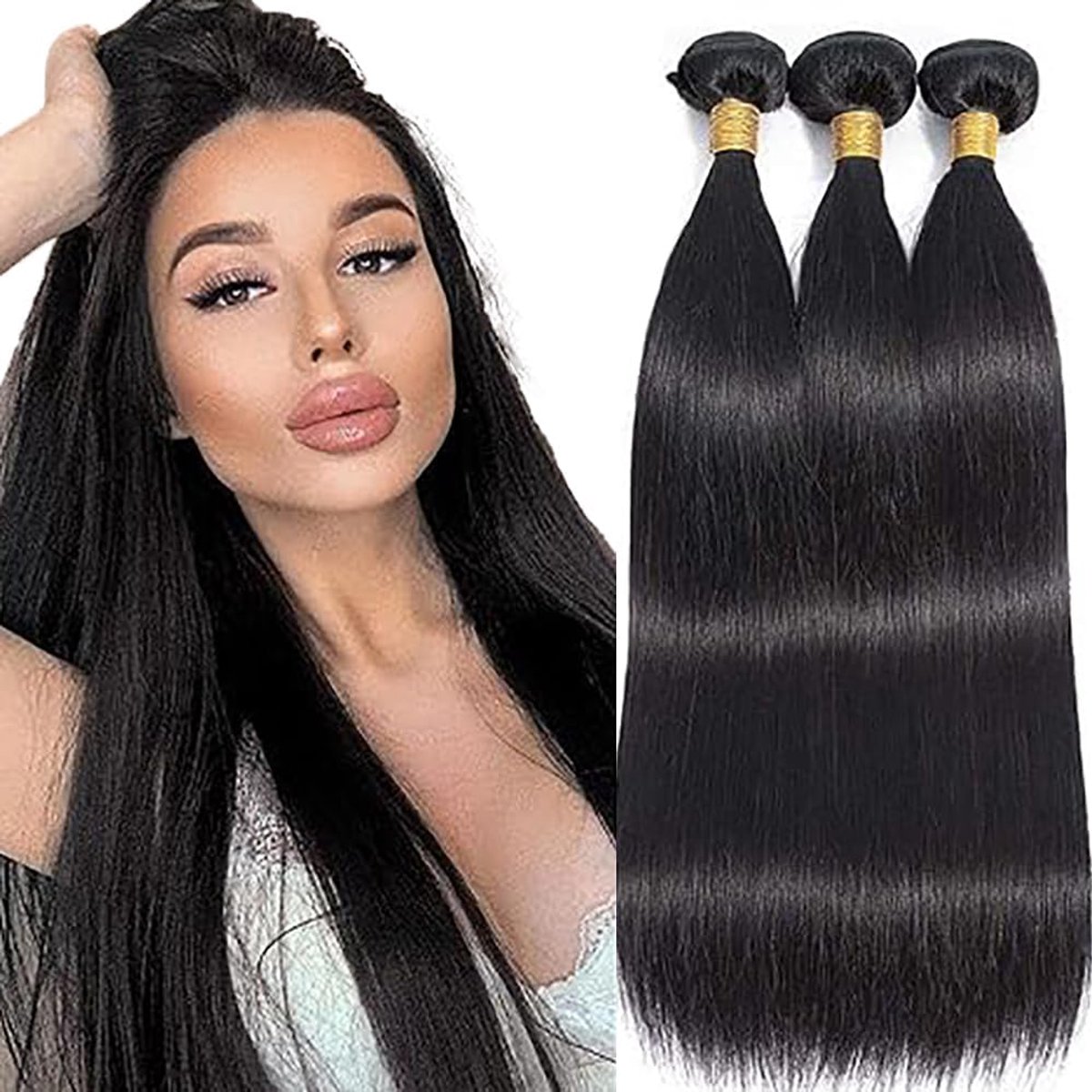 Hair Bundles Straight Menselijk Haar Extension Unprocessed Raw Double Weft Weave Sew in Machine Real Color #1B Natural Black 50g /Piece for Women 14 16 18 Inch