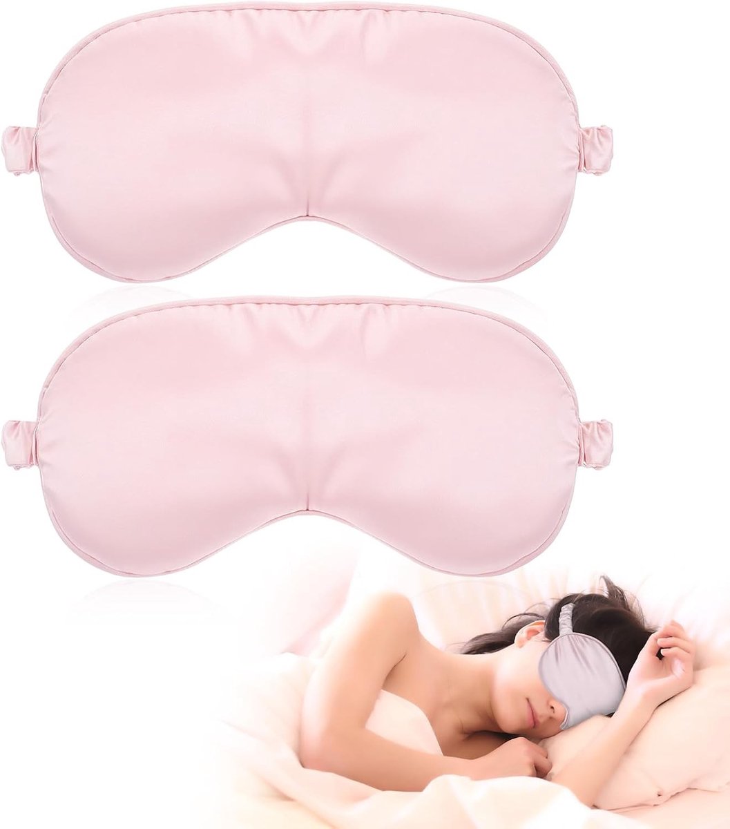 Set van 2 Zijden Slaapmaskers, Zacht Oogmasker voor Blokkeren van Licht, Ideaal voor Reis en Ontspanning, Geschikt voor Mannen en Vrouwen, Roze