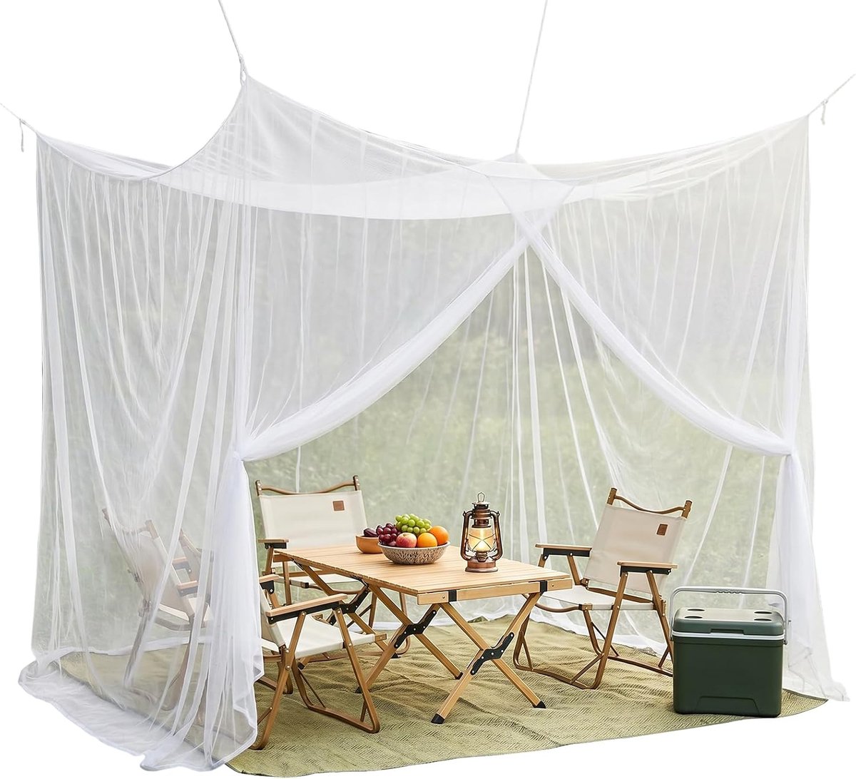 300 x 300 x 250 cm, outdoor insectenbescherming voor paviljoen, tuin, terras, camping, bed, 220 mazen, fijnmazig met 1 deur, muggennet, outdoor, reizen, terras, vliegennet (wit, XXL)