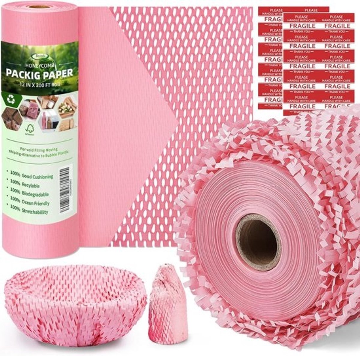 Honingraat Inpakfolie 12 inch x 200ft - Biologisch Afbreekbare Demping voor Verzending