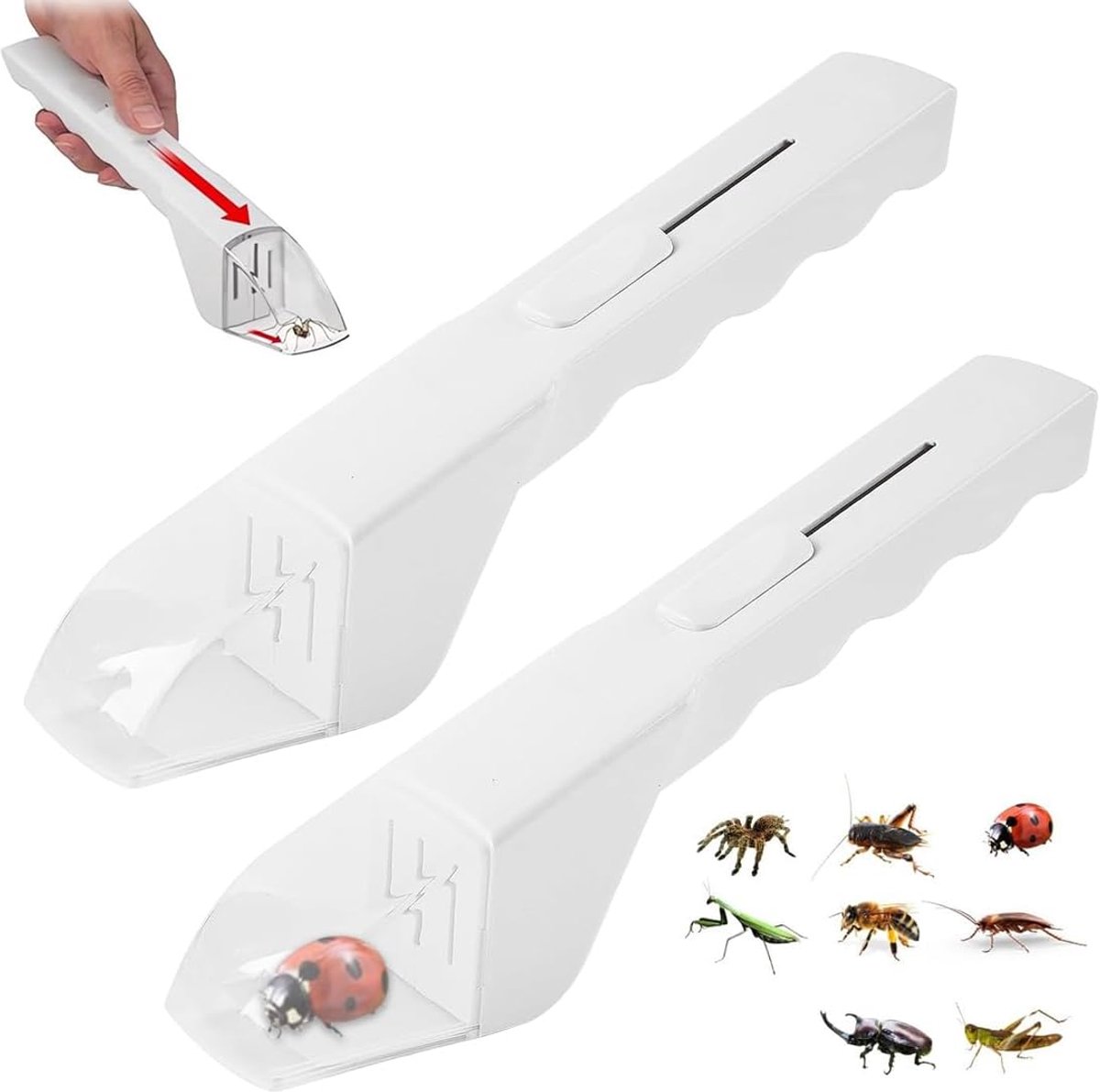 2 stuks insectenvanger, handbediende spinvanger om insecten levend te vangen, geschikt voor kinderen om thuis en in de tuin dieren te observeren, wit