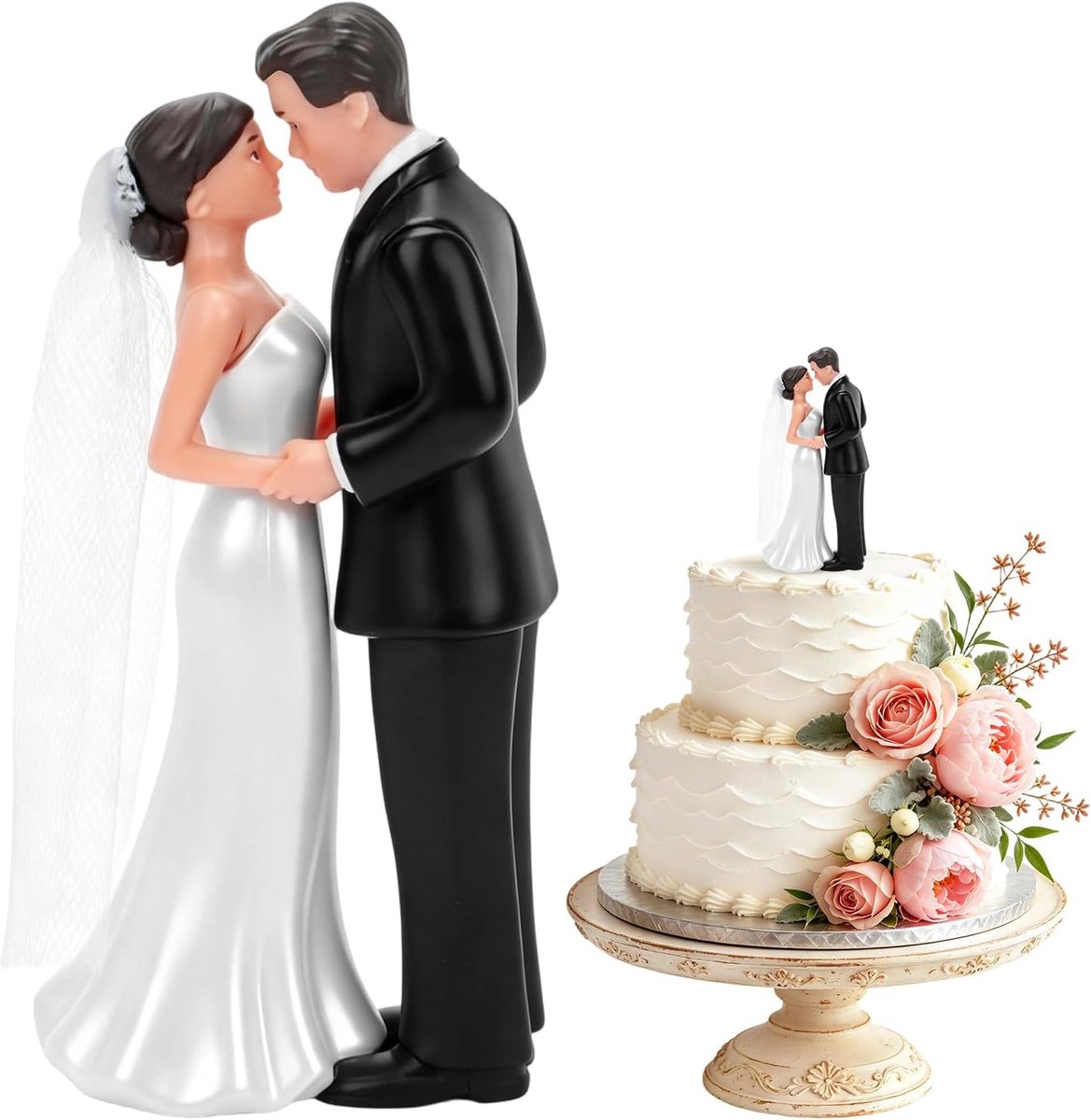 11 cm, bruidspaar, figuren, bruidspaar, taartdecoratie met basis voor huwelijksfeest, jubileum en desktop-aandenken