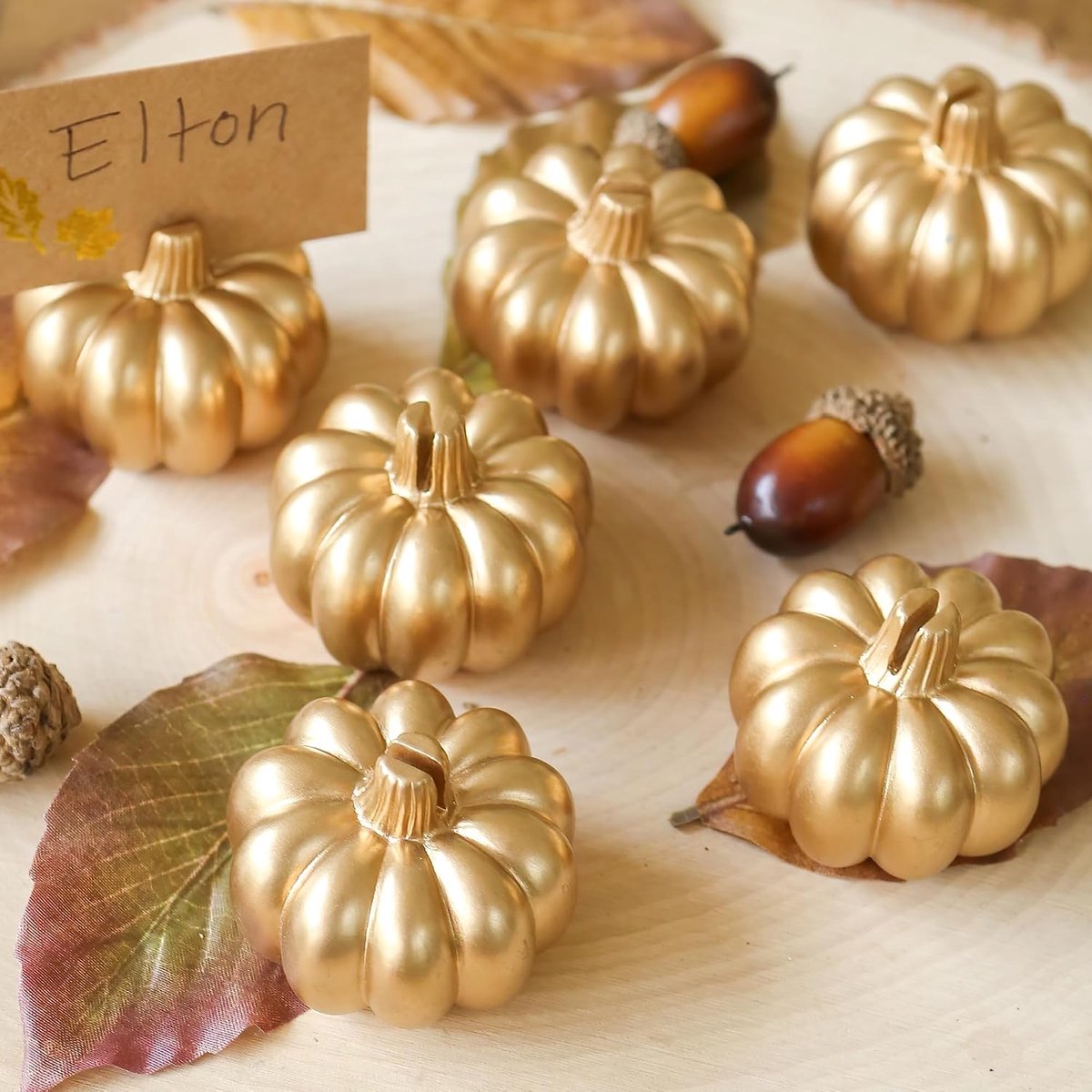 Aspen Fall Decor Mini Gouden Pompoen Plaats Kaarthouder (Set van 6), Plaatsinstellingen, Perfect voor Thanksgiving Tafeldecoratie, Herfst Thema Bruiloften, Bruidsbrunches