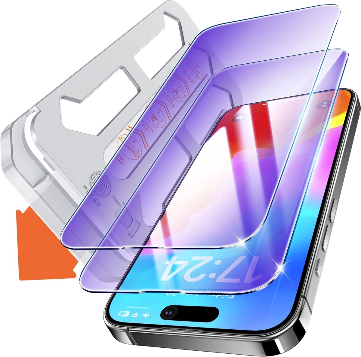 Anti-blauw licht voor pantserglas iPhone 14 Pro Max (6,7 inch), 2,5D volledige afdekking, 9H + displaybescherming, vermindert vermoeidheid van de ogen, bescherming van de ogen, HD helder, 2