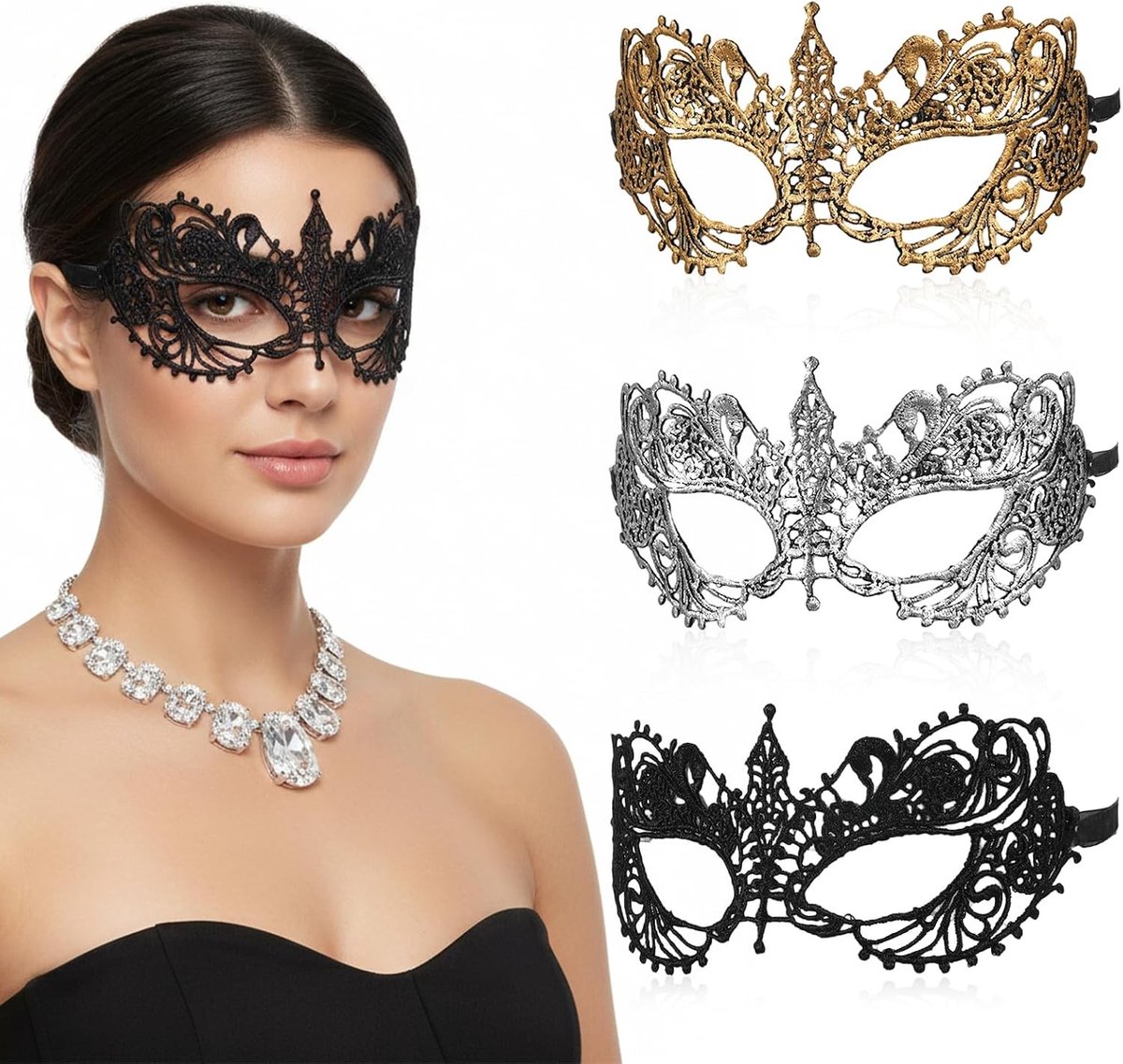 Verstelbaar Venetiaans Masker voor Halloween, Carnaval, Feest, Dans, Bal en Podiumoptredens - Verkrijgbaar in 3 Kleuren