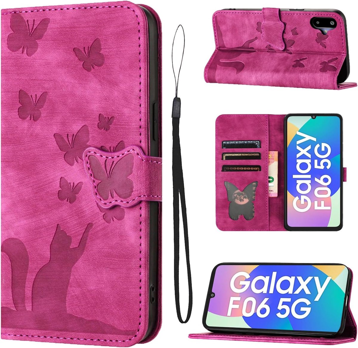 Telefoonhoes voor Samsung Galaxy F06 5G (6,7 inch) PU Premium Leer hoes met kaarthouders, beschermhoes, klaphoes, standfunctie voor Samsung Galaxy F06 - Roze
