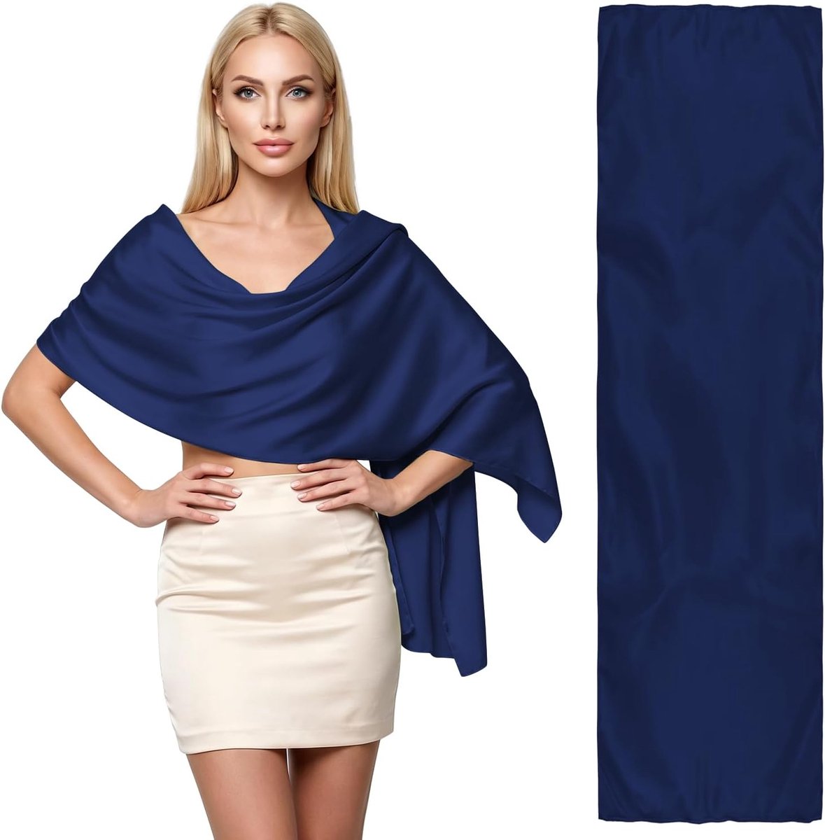Sjaal voor Dames 65x220cm Lichtgewicht Zachte Stola, Elegante Bruiloft Sjaal voor Gasten, Avondfeest Satijnen Omslagdoek (Marineblauw)