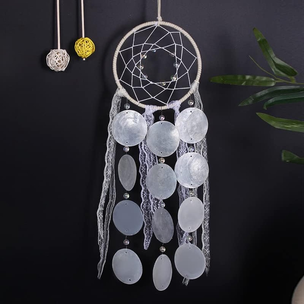 1/2 stuks witte dromenvanger, handgemaakte dromenvanger met schelp en kant, Boheemse wanddecoratie, perfect voor slaapkamer, woonkamer, geschenken