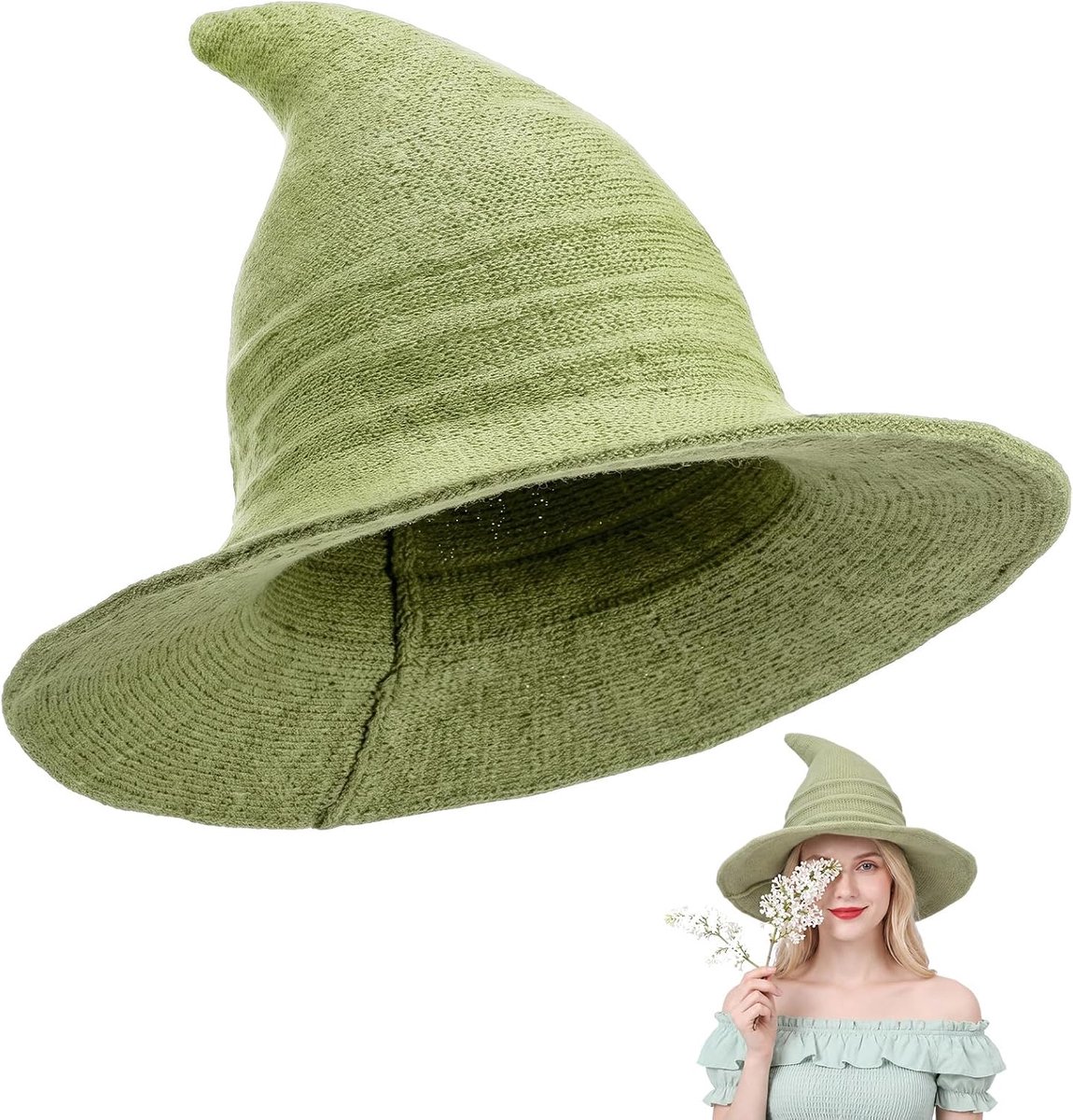 Gebreide Heksenhoed Opvouwbare Brede Rand Cap Puntige Vilt Hoed Voor Vrouwen Kinderen Maskerade Accessoire Halloween Kostuum