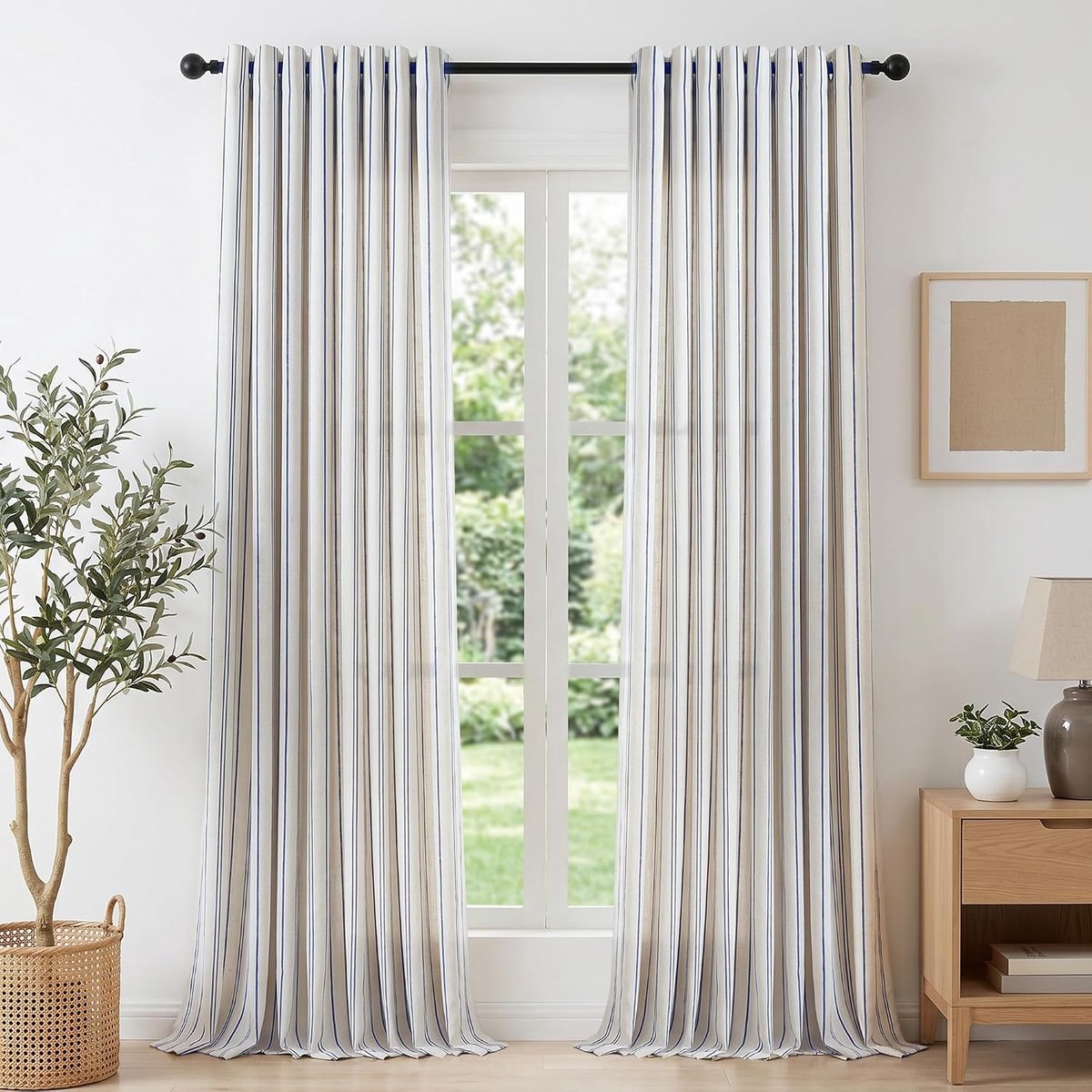 Transparant gordijn, boho-gordijnen, gordijn voor woonkamer, marineblauw, H 175 x B 140 cm