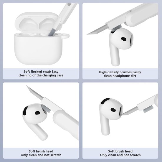 Hoes Compatibel met AirPods 4th Generation hoes (2024) met reinigingsset, Beschermend Siliconen hoesje voor Airpods 4, LED vooraan zichtbaar (Wit) — afbeelding 3