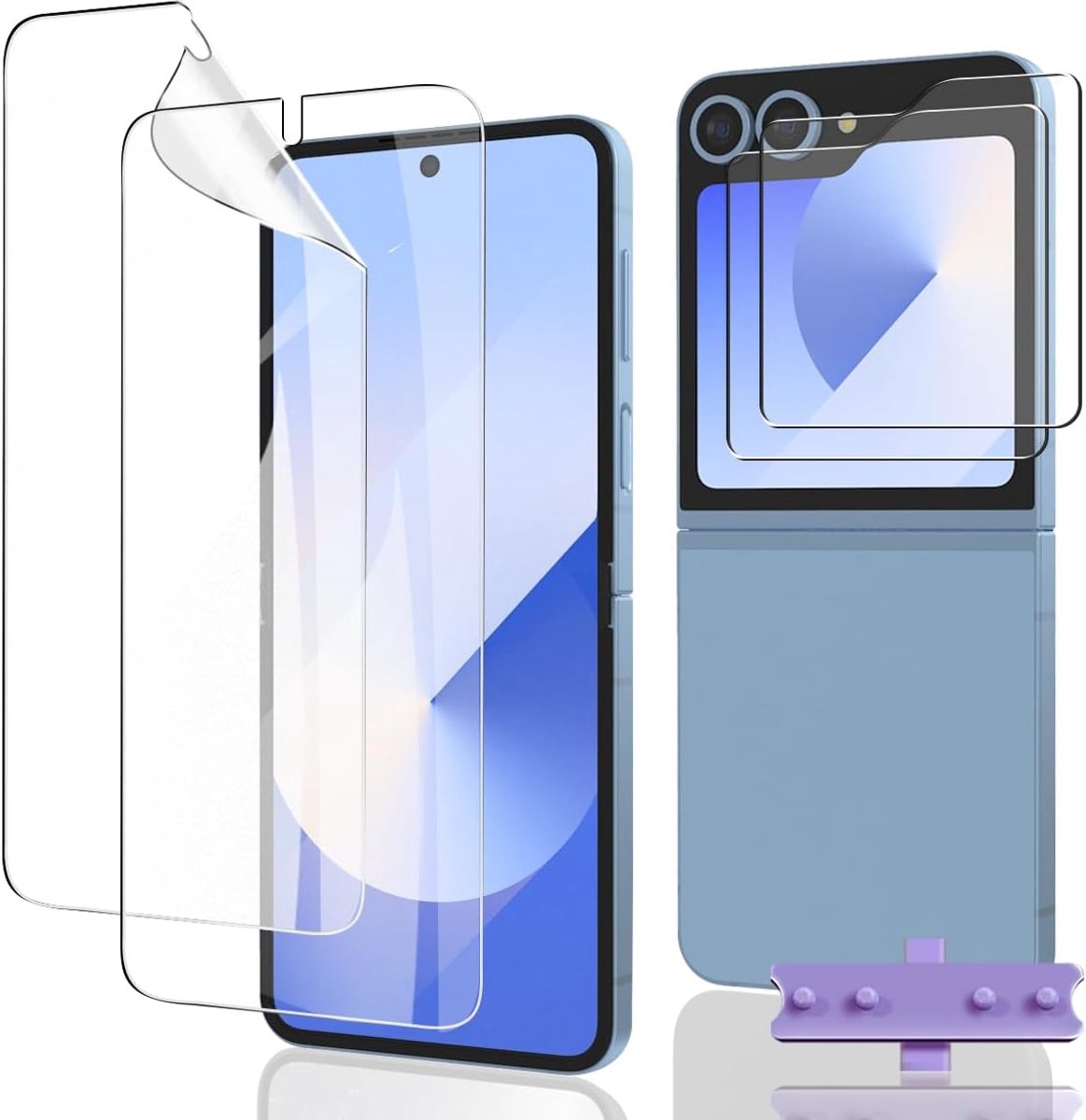 Displaybeschermfolie voor Samsung Galaxy Z Flip 6, 2 stuks, TPU-hydrogelfolie, transparant, HD, zacht, TPU-folie en 2 cameralensbeschermers, flexibele displaybescherming