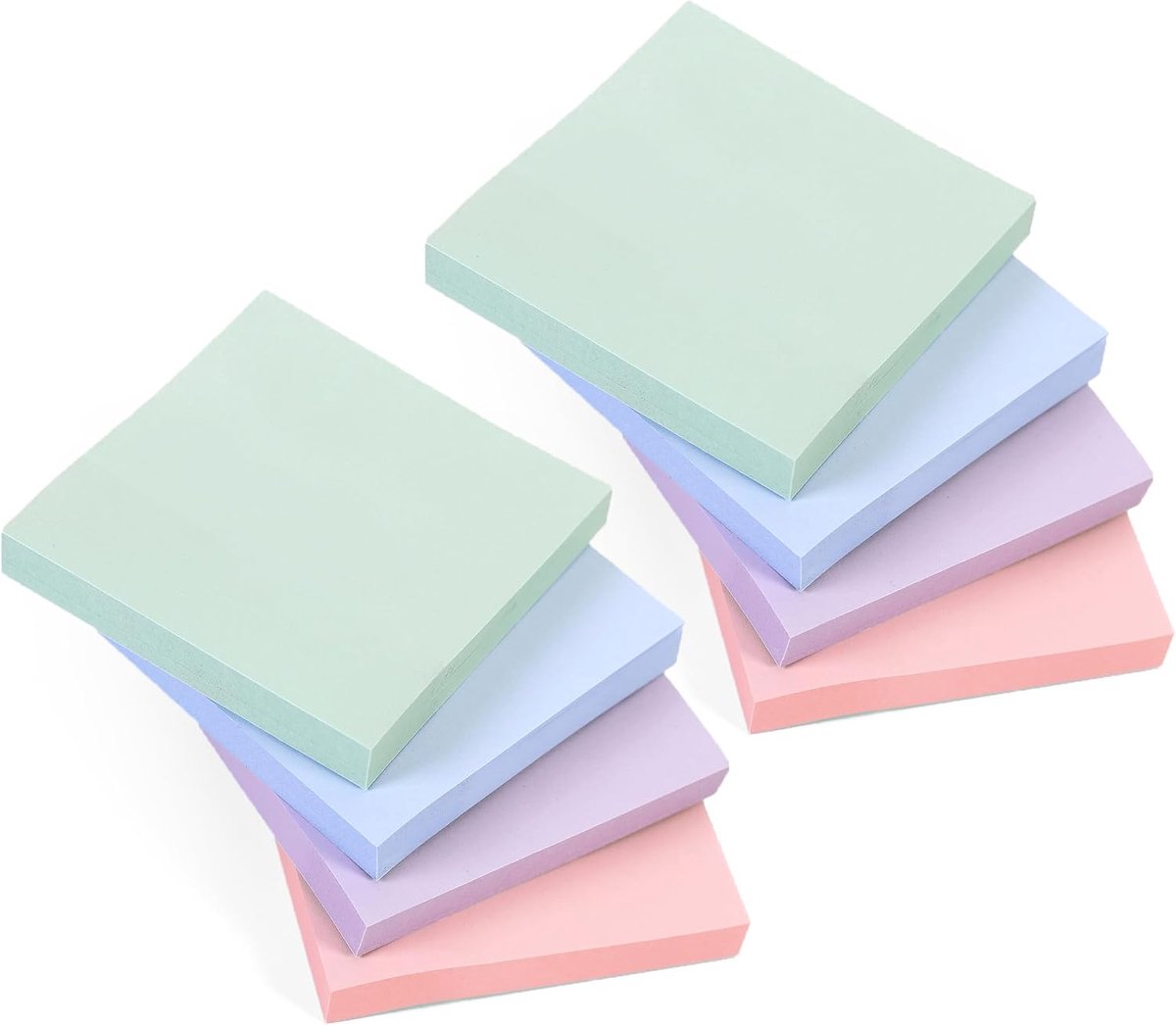 8 pads Dusk Pastel (vierkant) plaknotities, 100 vellen per pad 76 x 76 mm | lichte pastelkleuren paars, roze, groen, blauw | delicate kleuren voor zachte memo's, tijdschriften en creatieve planning