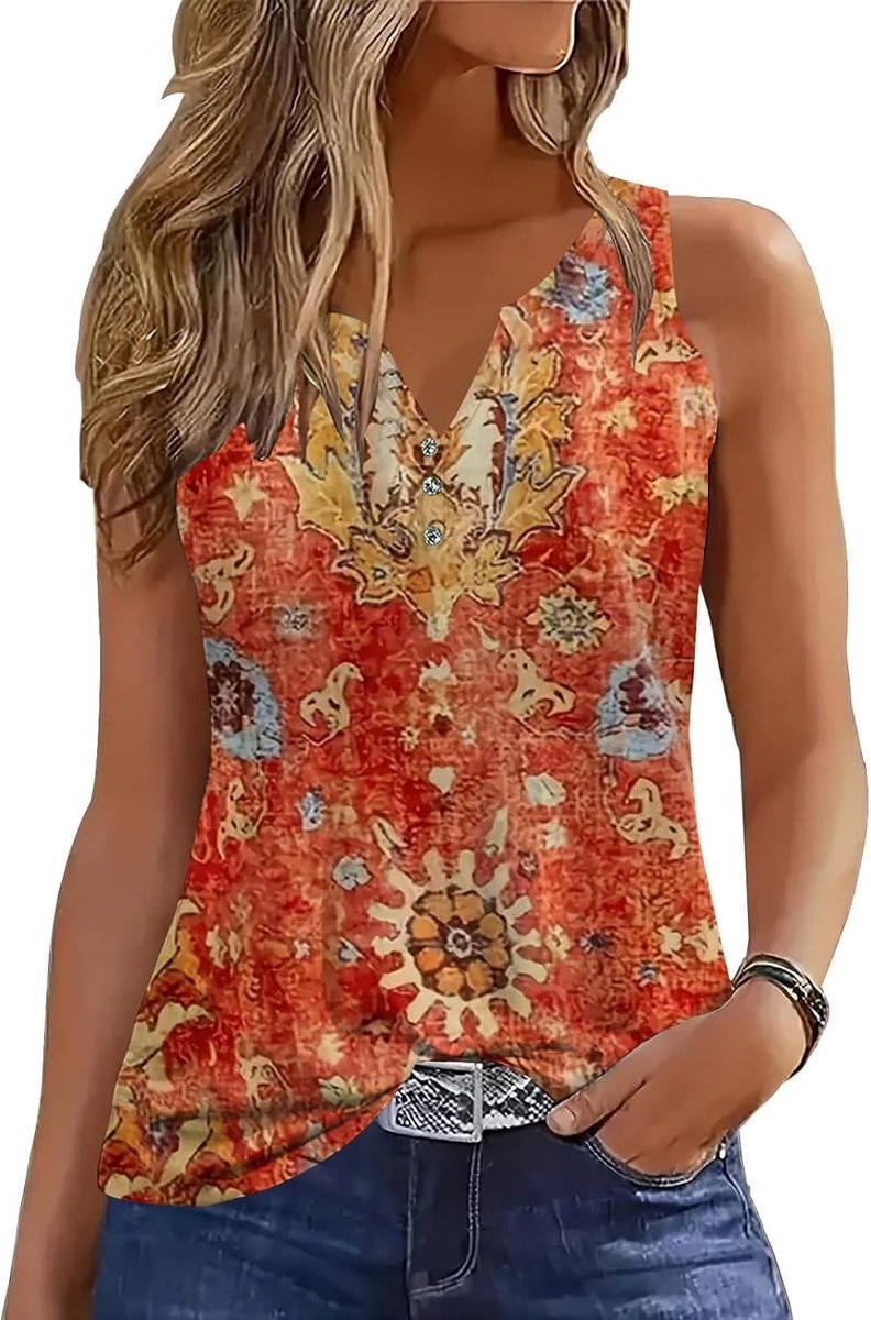 Tanktop dames zomer blouse mouwloos T-shirt bovenstukken zomermode V-hals shirt blouses basic tops (meerkleurig, S-XXL)