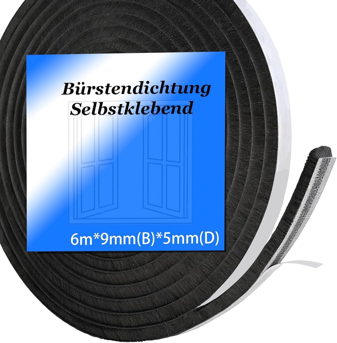 6 m borstelafdichting, zelfklevend, 9 mm (B) x 5 mm (D) borstelafdichting voor rolluiken, schuifdeur, raam, deur, kledingkast, deurafdichtingsborstel, insectenbescherming