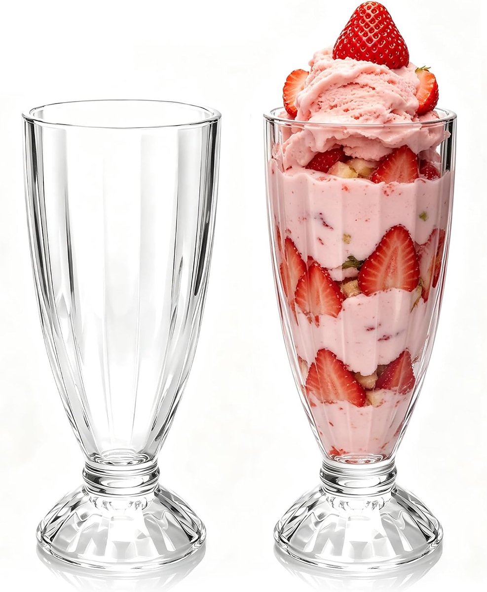 2 stuks ijsbekers glas ijskoffie glazen milkshake 350 ml Iced Coffee ijskoffie glazen dessertglazen voor milkshake, ijskoffie, latte macchiato, smoothie, ijs en dessert
