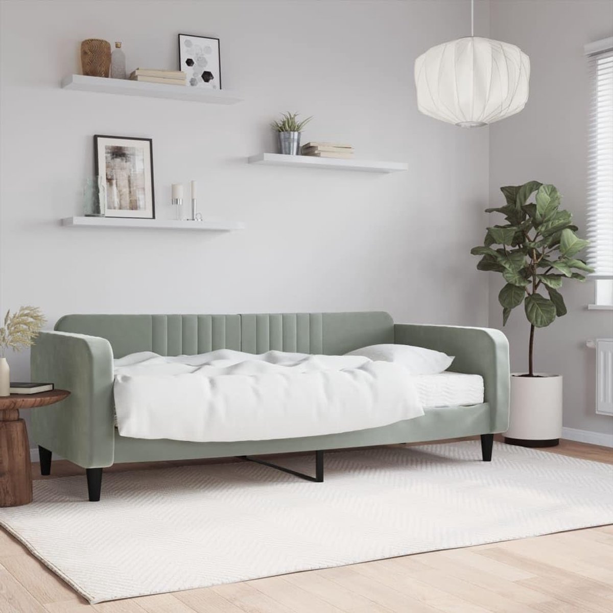 Slaapbank met schuimmatras multifunctioneel 2 in 1 lichtgrijs