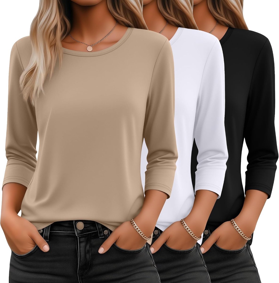 T-shirts 3/4 Mouw Ronde Hals