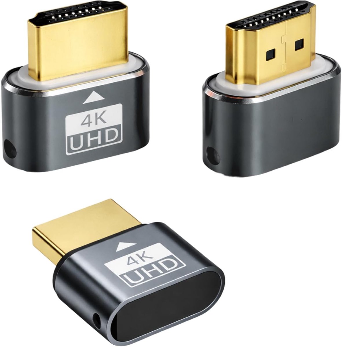 3-pack HDMI dummy-stekkers, 4K 60Hz monitoremulator, LED-schermmonitor, virtuele HDMI-adapter (3840 x 2160) voor pc/Mac/server/laptop/monitor/projector, HDR-HDMI-kabel - Grijs