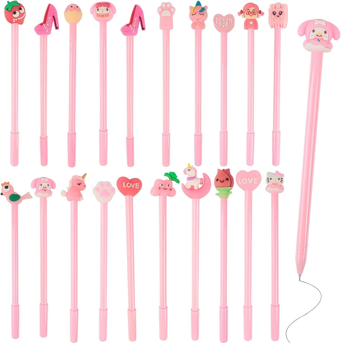 20 stuks cartoon gelstiftenset, plezierstiften, balpen, rollerball met pennenetui, kinderschoolspullenset, kinderverjaardagscadeaus, voor school en kantoorbenodigdheden (roze)