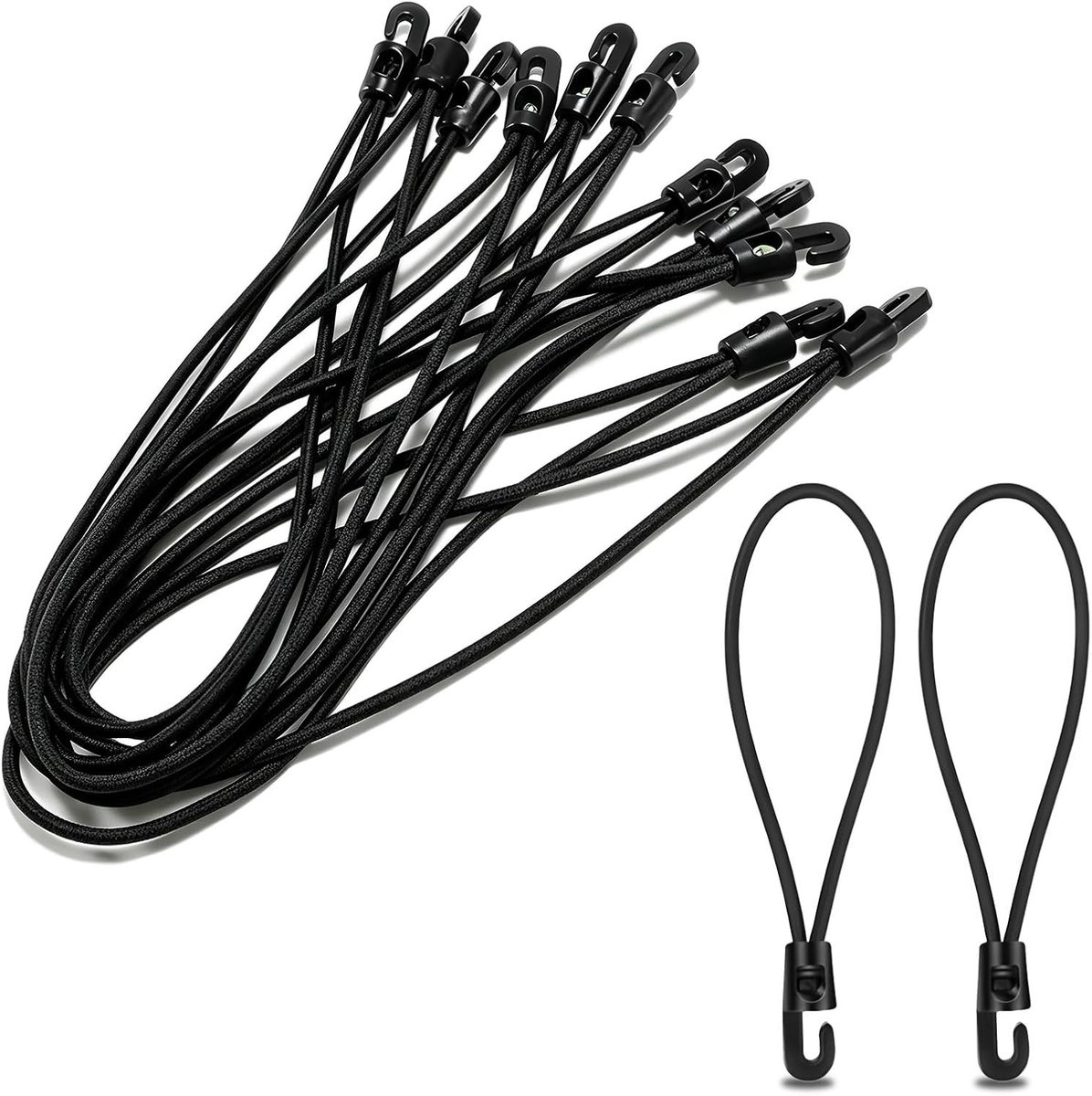 20 Rubber Spanners met Haken - Verstelbare Elastische Spanbanden voor Zeilen en Bagage (10 cm, Zwart)