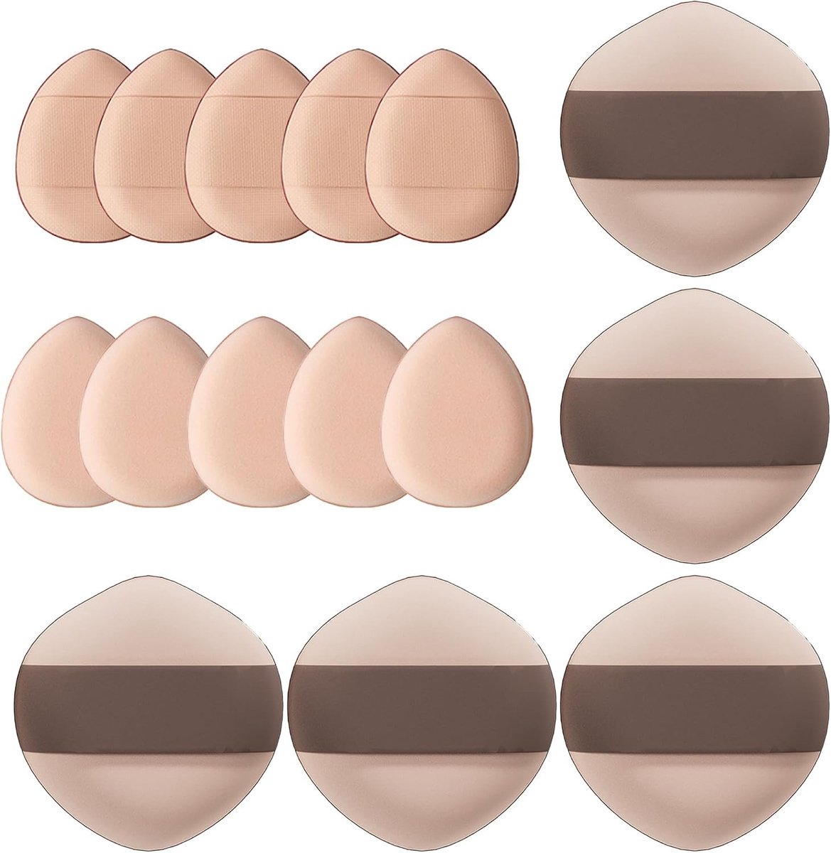 Set van 15 Stuks Poederkwasten en Grote Make-up Sponsen, Mini en Grote Sponsen, Ideaal voor Foundation, Concealer en Primer Gebruik