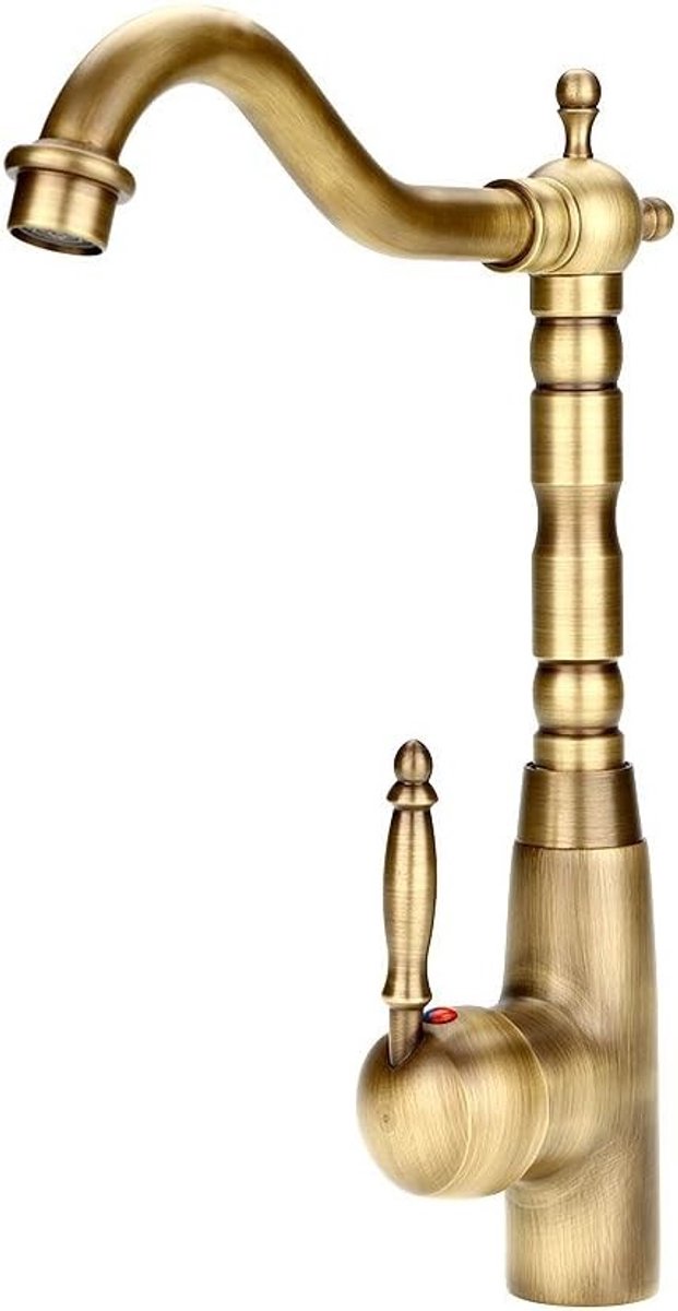 Antieke Retro Wastafelkraan van Massief Messing voor Keuken of Badkamer, Luxe Mengkraan voor Warm en Koud Water met Elegante Afwerking