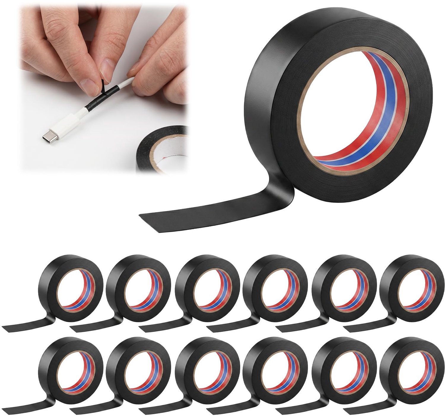 12 Rollen Zwarte PVC-Isolatietape 19mm x 10m