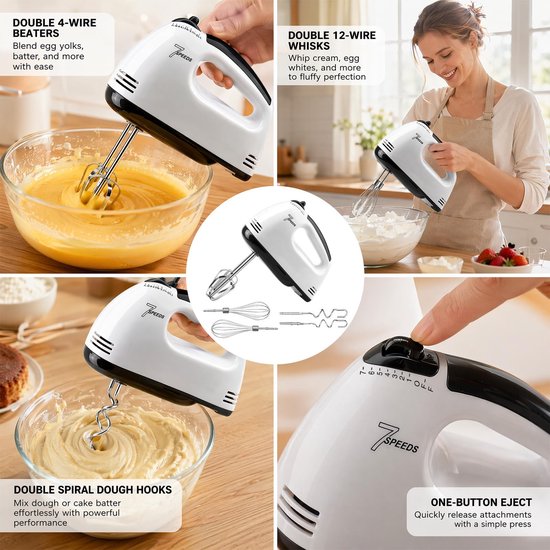 Elektrische Handmixer met 7 Snelheden en Kneedhaak — afbeelding 4
