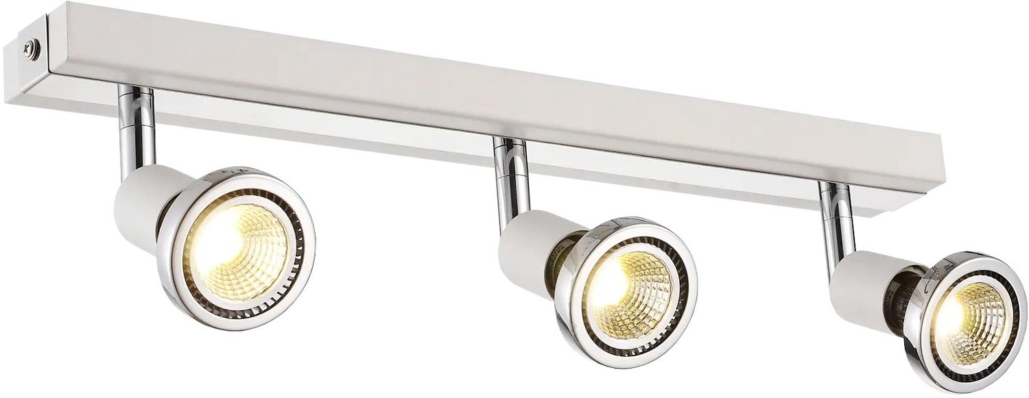 Robus plafondlamp, 3x GU10 LED 5W (incl.), 367 lumen, 3000K, dimbaar, wit-chroom, 400x51x77mm, IP20
