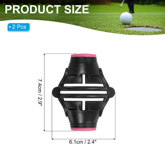 golfbal marker stencil 2 stuks - zwart/roze - 360 graden uitlijning tool - voor mannen en vrouwen - ServiceTopper — afbeelding 5