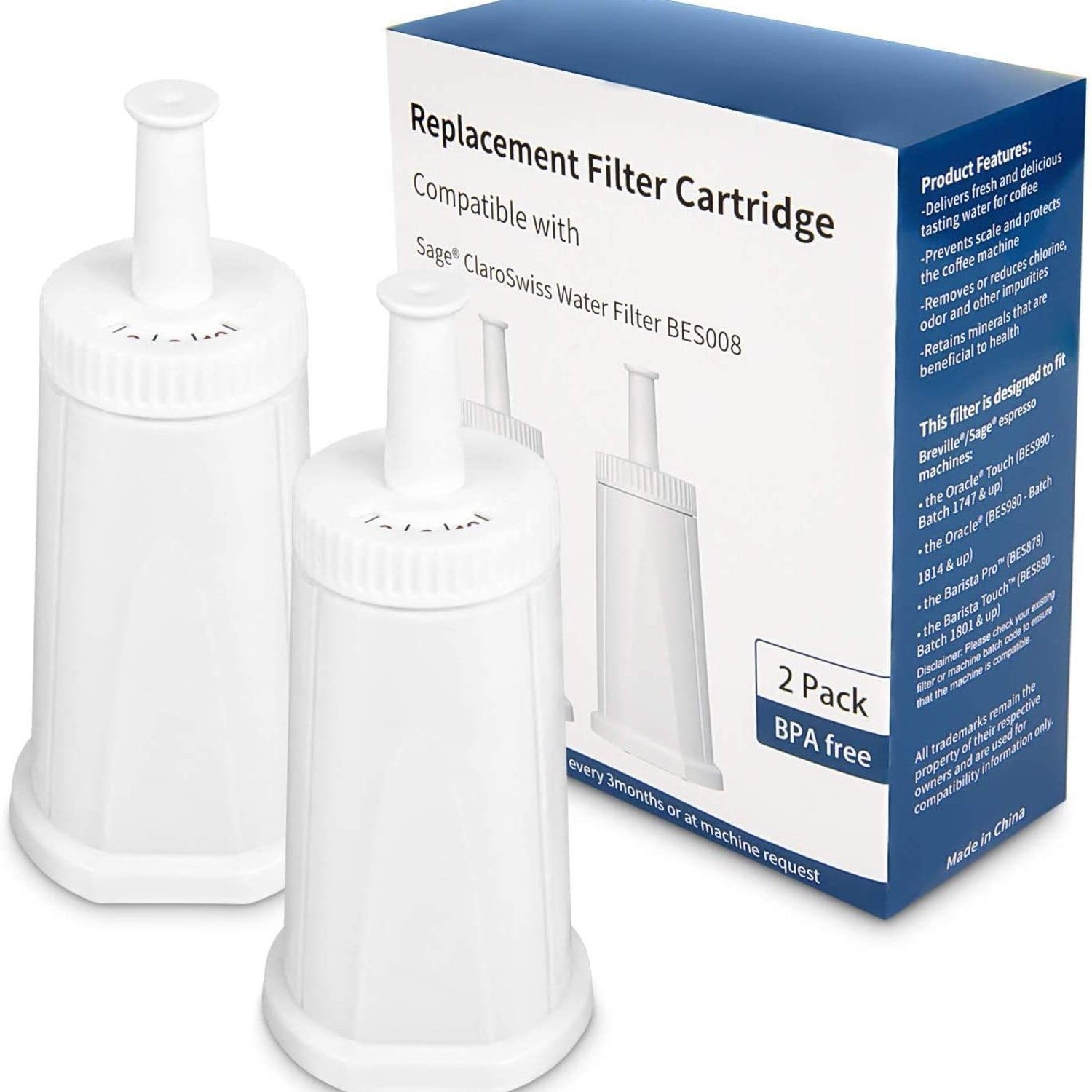 2 Waterfilter geschikt voor sage koffiemachine BES008 / SES008 / SES920 / SES980 / SES990 waterfilter - Waterfilters voor koffiemachines - waterfilterpatronen