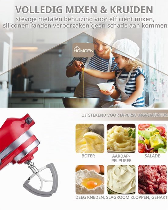 Flex Edge Menghaak voor Mixer, roestvrijstalen platte menghaak voor 4,14/4,73 liter kantelbare staande mixer vervangende menghaak accessoires met haak van flex — afbeelding 3